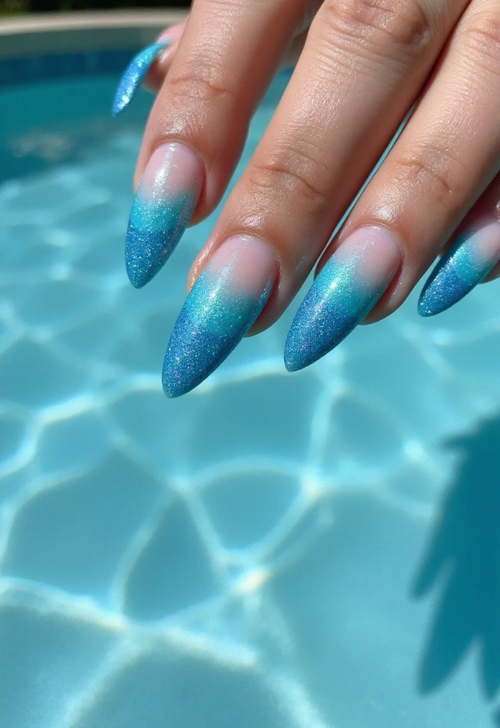 5 Aqua Blue Stiletto Nail Ideas Perfect for Pool Days - 1. Ombre Aqua Bliss