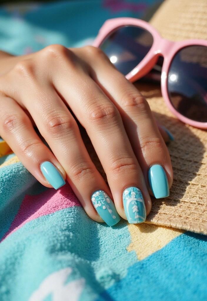 5 Aqua Blue Stiletto Nail Ideas Perfect for Pool Days - 2. Geometric Aqua Designs