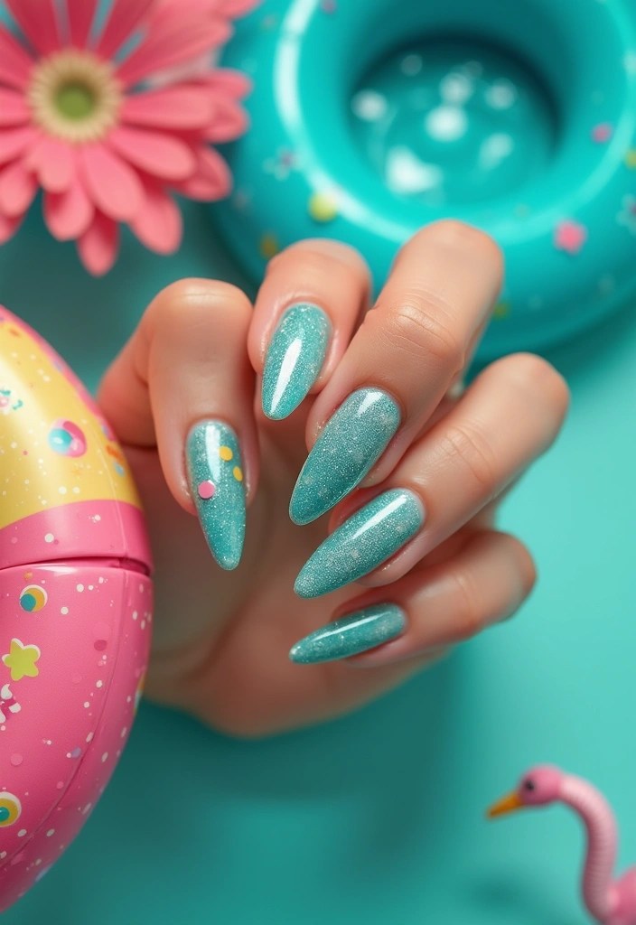 5 Aqua Blue Stiletto Nail Ideas Perfect for Pool Days - 3. Sparkling Aqua Glitter