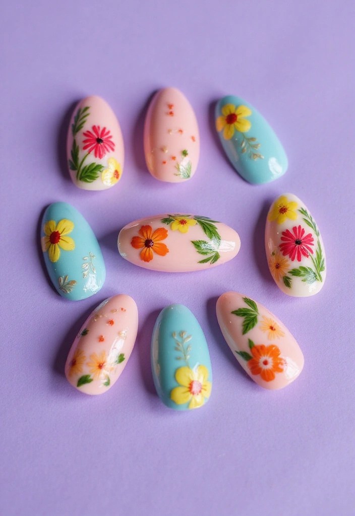 6 Floral Almond Nail Designs in Pastel Purple for Summer Vibes - 5. Tropical Blossoms