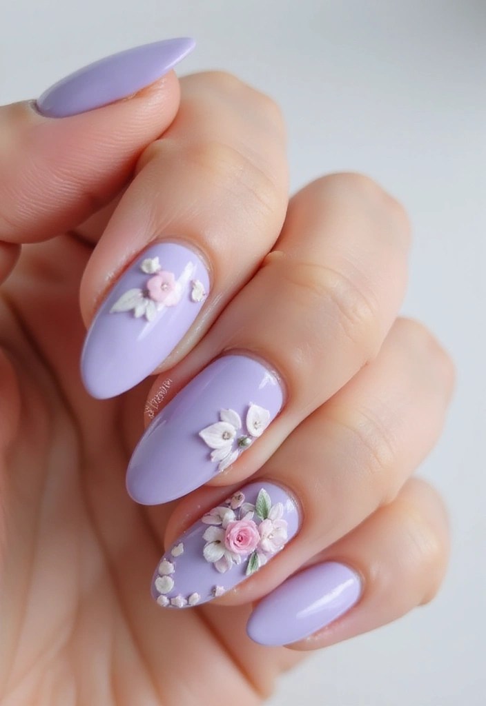 6 Floral Almond Nail Designs in Pastel Purple for Summer Vibes - 6. Minimalist Floral Tips