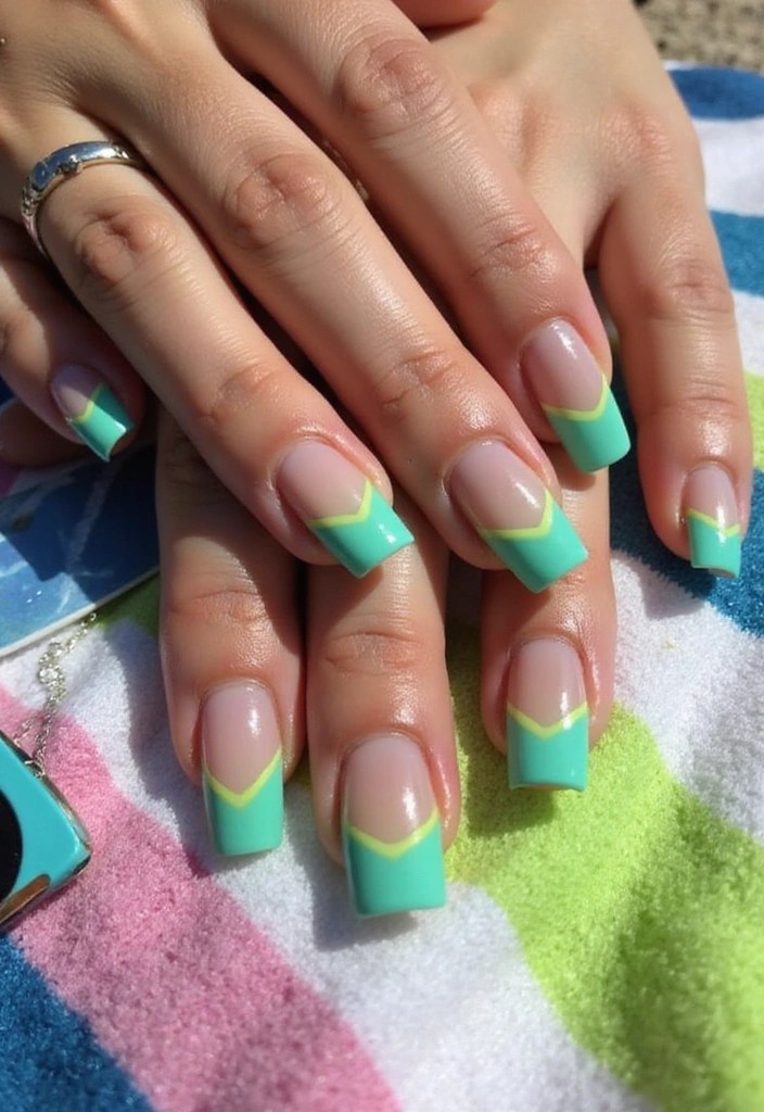 6 Tropical Square Nail Looks in Teal and Lime for Summer Vacations - 3. Ombre Teal to Lime Blend