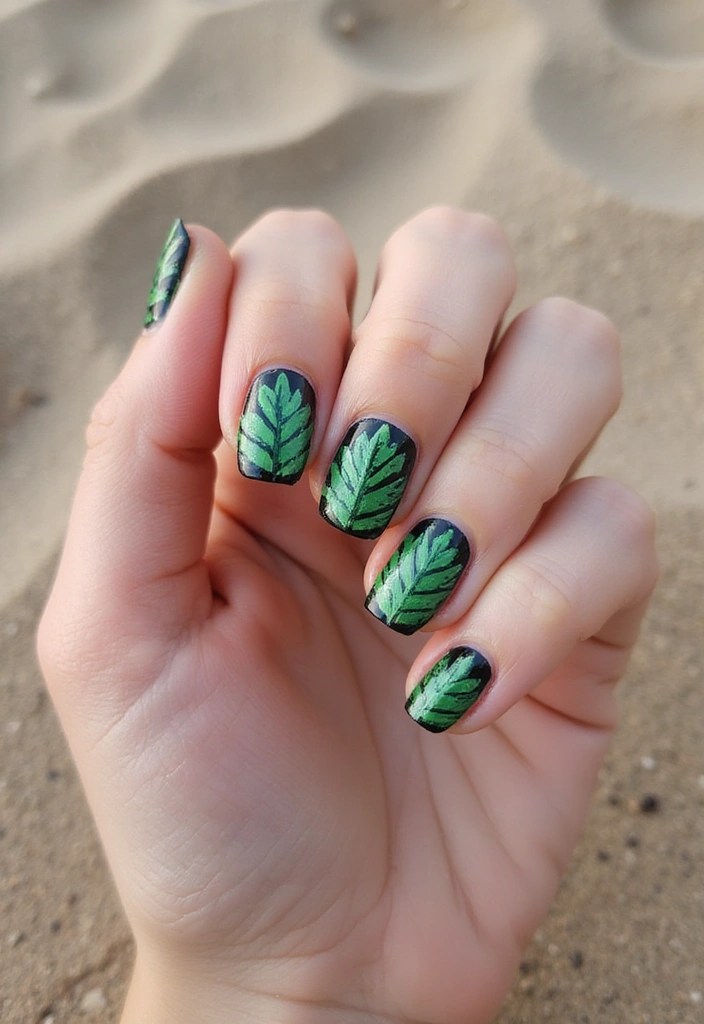 7 Green Gel Nail Trends That Will Make Your Summer Sizzle! - 4. Tropical Leaf Art