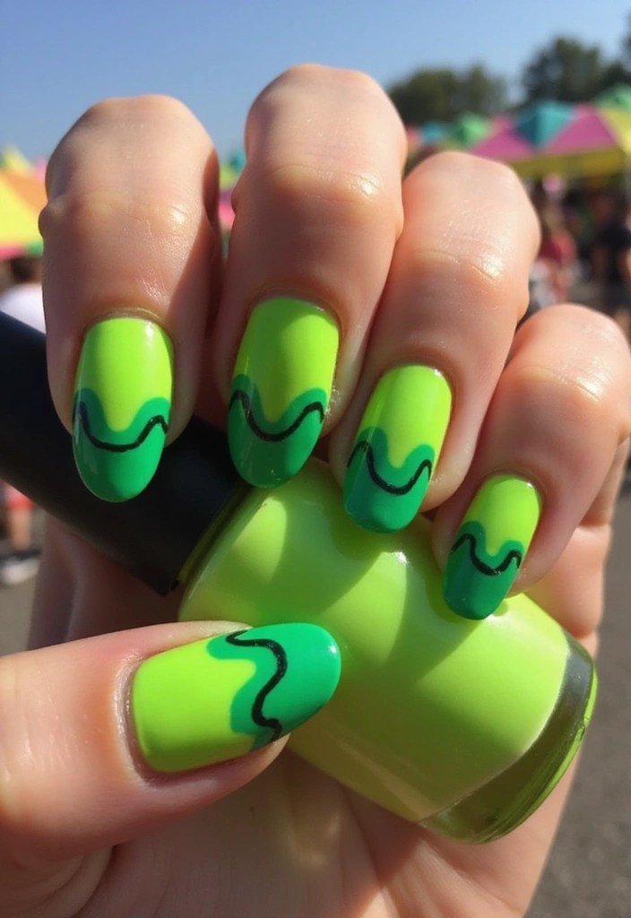 7 Green Gel Nail Trends That Will Make Your Summer Sizzle! - 5. Neon Green Wave