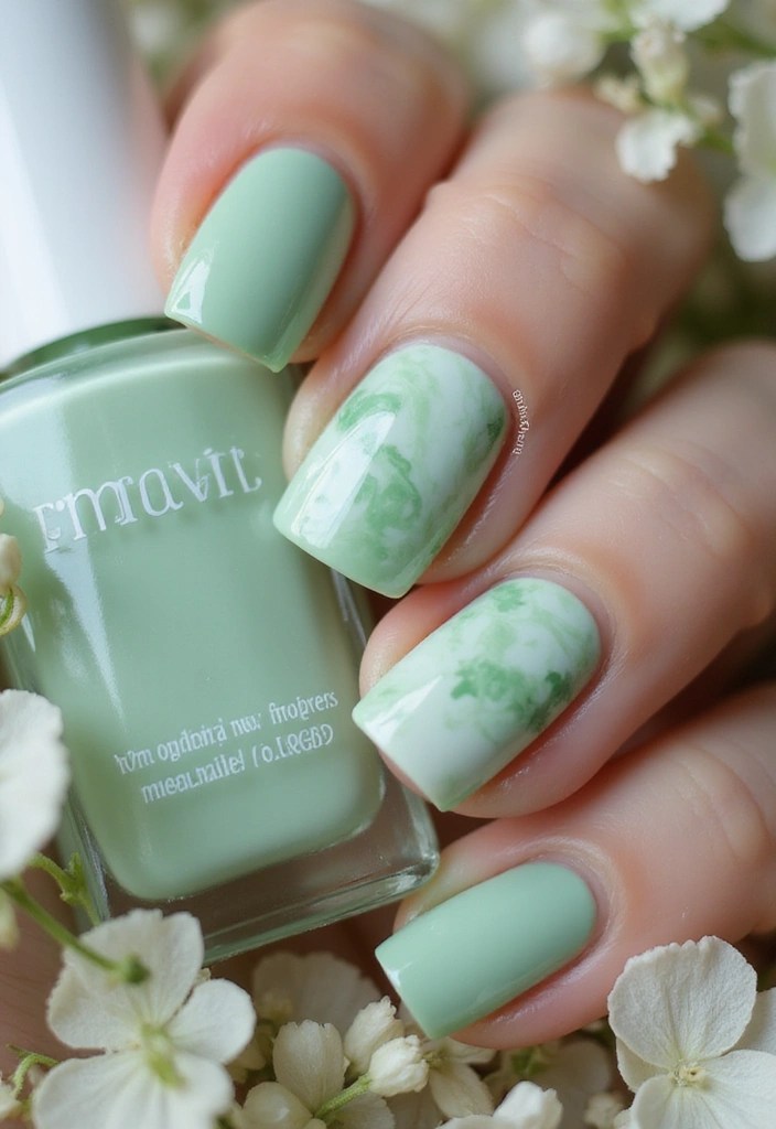 7 Green Gel Nail Trends That Will Make Your Summer Sizzle! - 6. Pastel Green Marble