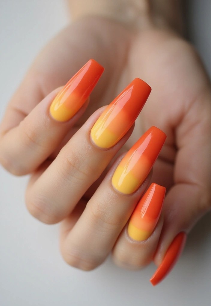 7 Ombre Coffin Nail Styles in Orange and Yellow for a Sunset Look - 1. Classic Orange to Yellow Fade