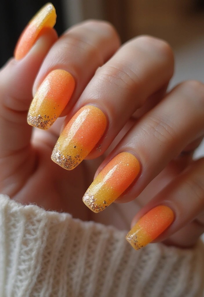 7 Ombre Coffin Nail Styles in Orange and Yellow for a Sunset Look - 4. Sparkling Sunset Ombre