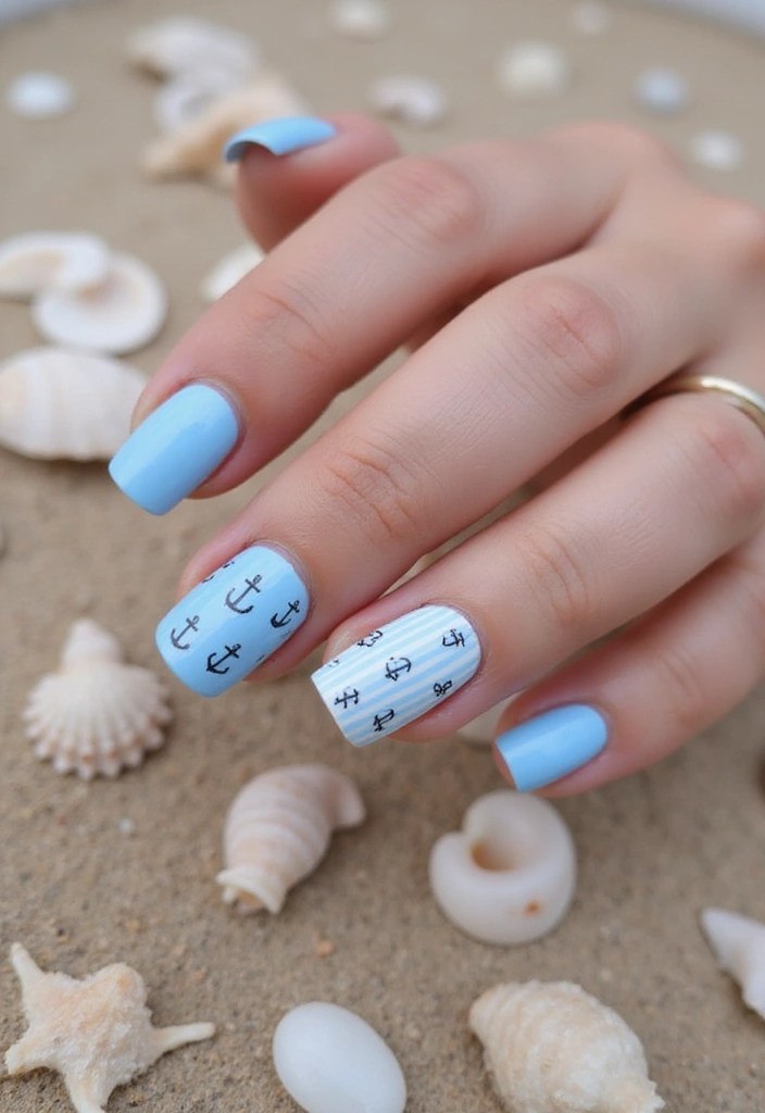 7 Pastel Summer Nails Ideas That Will Make You the Envy of Your Friends! - 3. Nautical Vibes