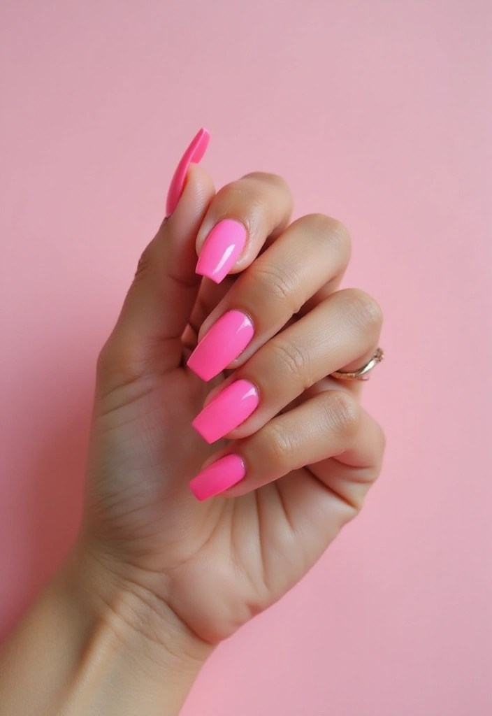 7 Short Coffin Nail Designs in Neon Pink for Hot Days - 6. Neon Pink with Negative Space