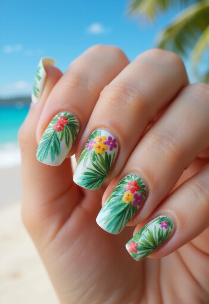 8 Easy Almond Shape Nail Designs for Summer Perfection (#4 Is a Must-Try!) - 1. Tropical Paradise