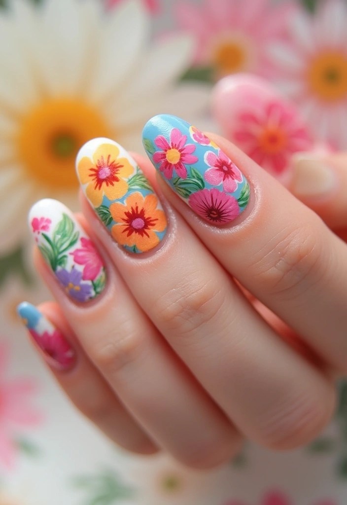 8 Easy Almond Shape Nail Designs for Summer Perfection (#4 Is a Must-Try!) - 4. Floral Fantasy (A Must-Try!)