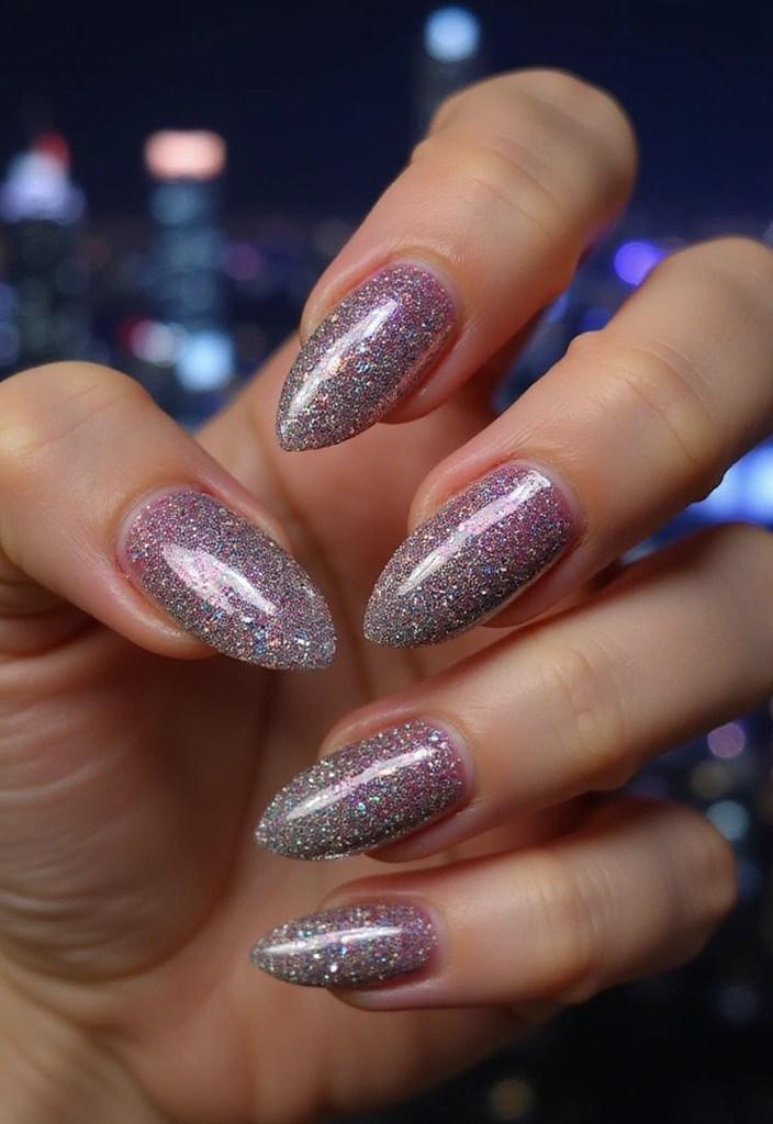 8 Easy Almond Shape Nail Designs for Summer Perfection (#4 Is a Must-Try!) - 8. Glitter Galore