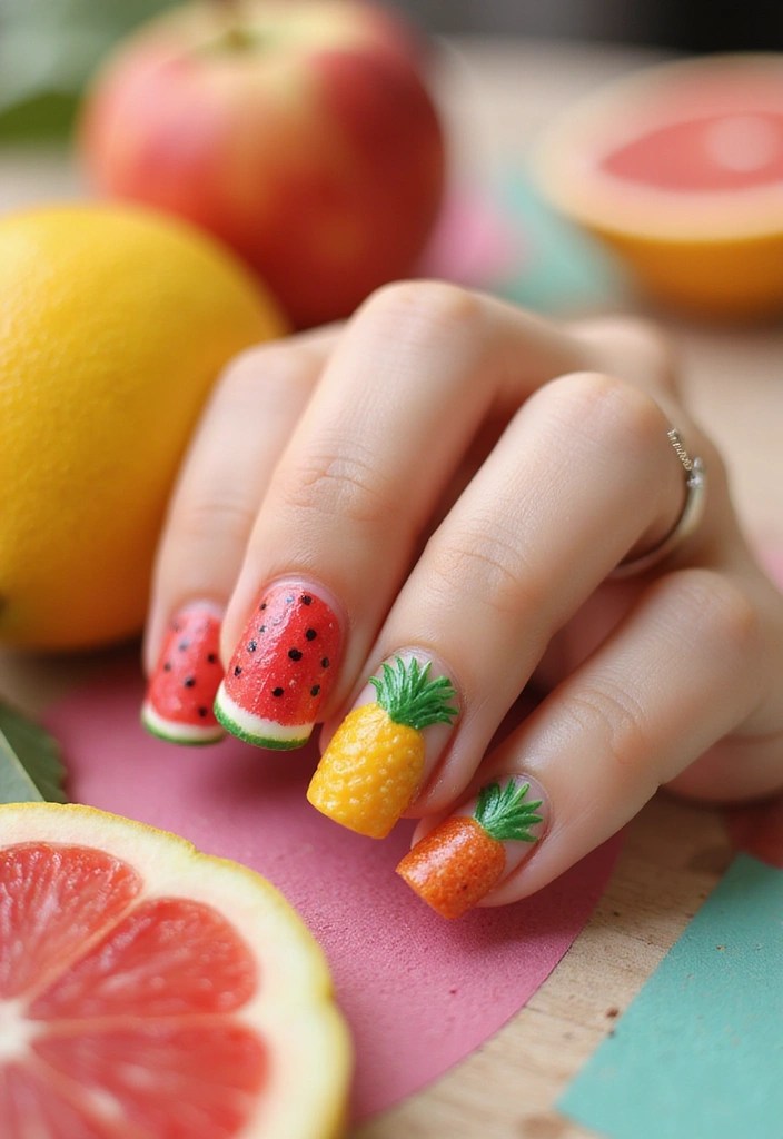 8 Fun Summer Nail Ideas – Colorful Swirls, Abstract Art & Playful Designs - 4. Playful Fruit Nail Art