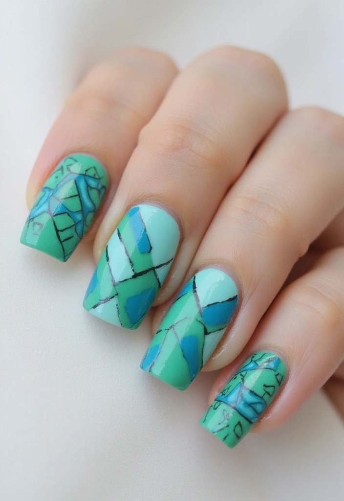 8 Mint Green and Sky Blue Square Nails for a Cool Summer Manicure - 2. Geometric Patterns