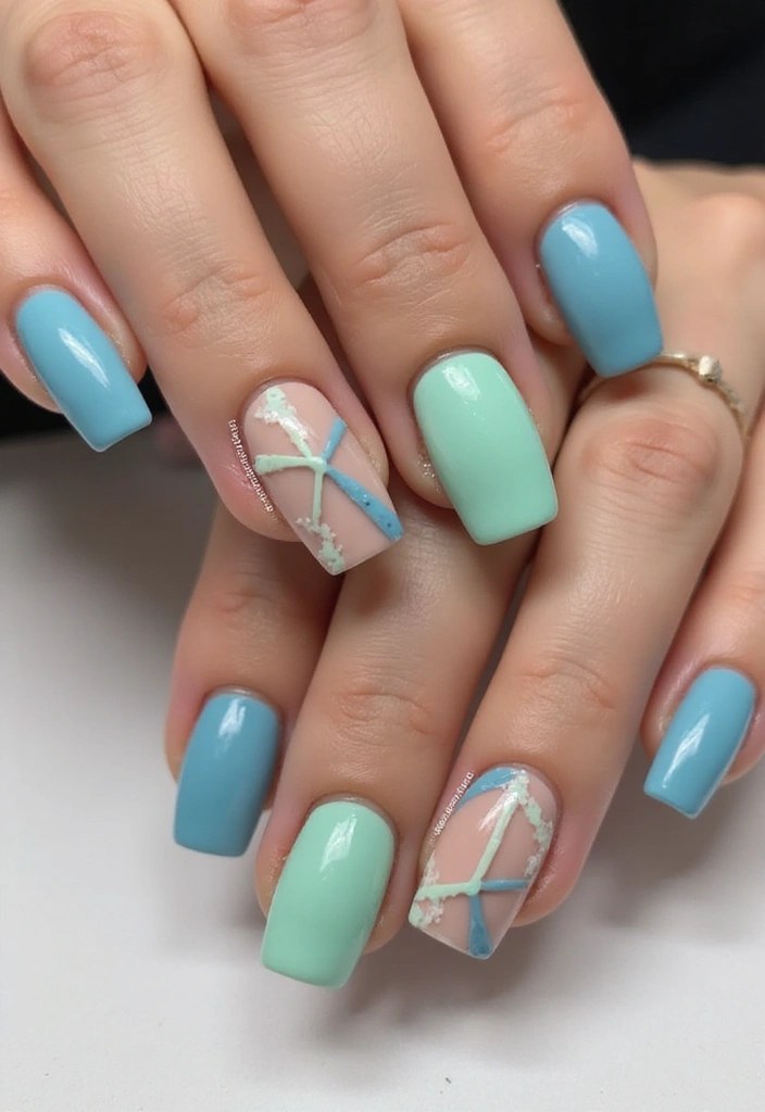 8 Mint Green and Sky Blue Square Nails for a Cool Summer Manicure - 5. Negative Space