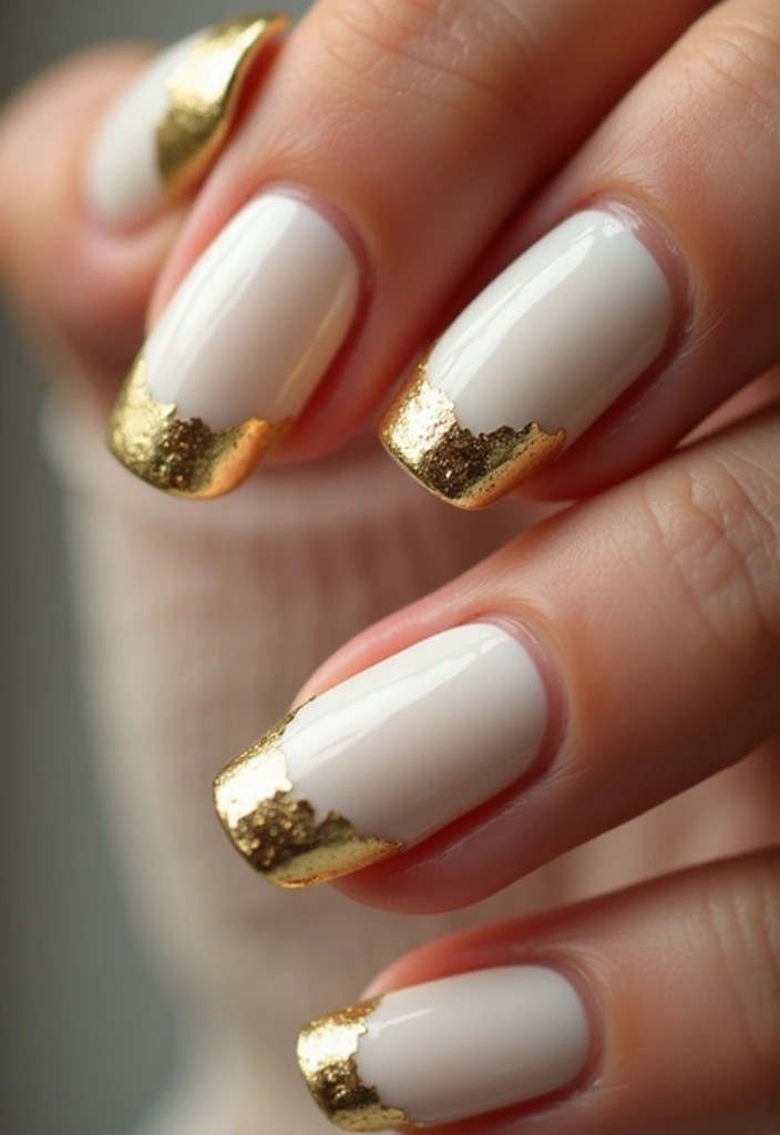 8 Oval Nail Designs in Milky White and Gold for an Elegant Summer Look - 1. Glossy Milky White with Gold Tips