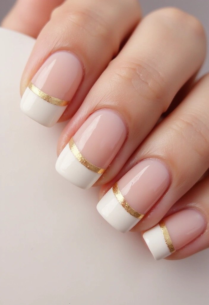 8 Oval Nail Designs in Milky White and Gold for an Elegant Summer Look - 2. Half-Moon Design with Gold Accents