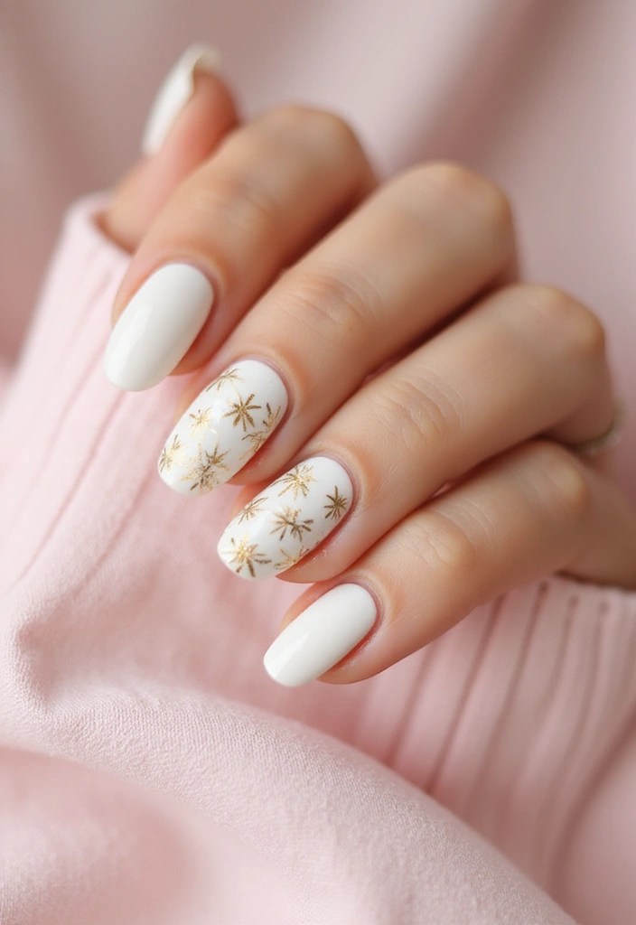 8 Oval Nail Designs in Milky White and Gold for an Elegant Summer Look - 6. Minimalist Floral Design