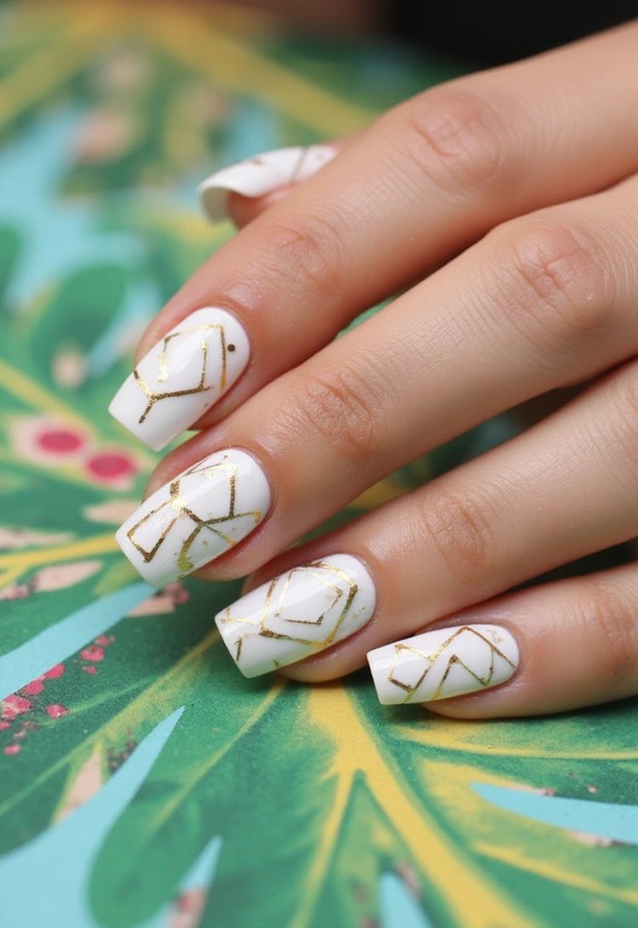 8 Oval Nail Designs in Milky White and Gold for an Elegant Summer Look - 7. Geometric Glam