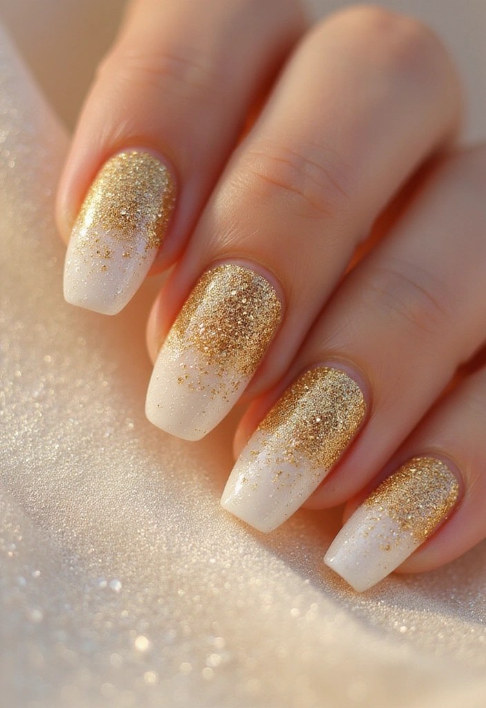 8 Oval Nail Designs in Milky White and Gold for an Elegant Summer Look - 8. Sparkling Glitter Fade