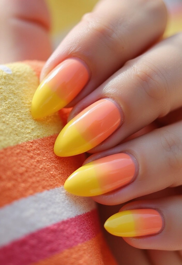 8 Stunning Pastel Almond Nail Designs for Summer Bliss (Find Your Favorite!) - 3. Peachy Sunset Gradient