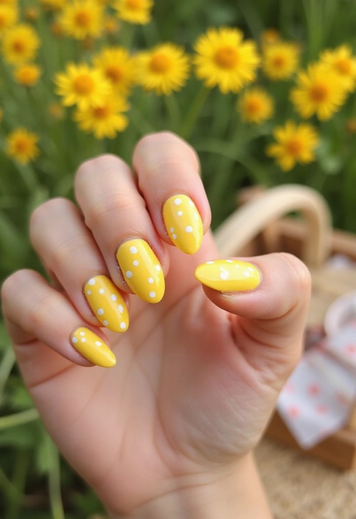 8 Stunning Pastel Almond Nail Designs for Summer Bliss (Find Your Favorite!) - 6. Soft Yellow with Dots
