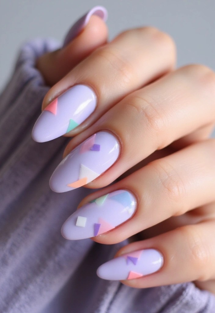8 Stunning Pastel Almond Nail Designs for Summer Bliss (Find Your Favorite!) - 7. Pale Lilac with Geometric Designs