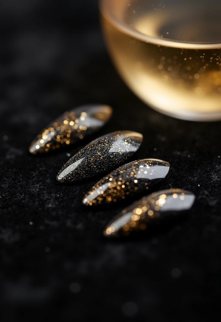 9 Dazzling Glitter Coffin Nails That'll Make You the Star of Every Party! - 1. Classic Gold and Black Glam