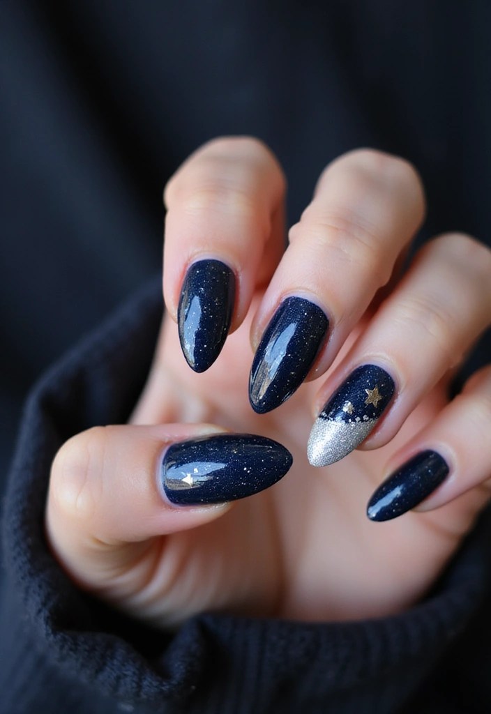 9 Dazzling Glitter Coffin Nails That'll Make You the Star of Every Party! - 3. Silver Starry Night