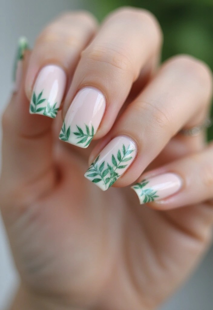 9 Minimalist Leaf Nail Designs That Are Simply Chic (Must Try!) - 1. Simple Green Leaves on Nude