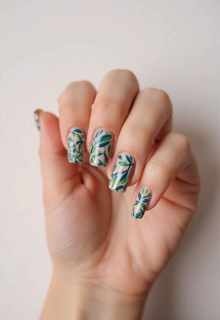 9 Minimalist Leaf Nail Designs That Are Simply Chic (Must Try!) - 5. Geometric Leaf Prints