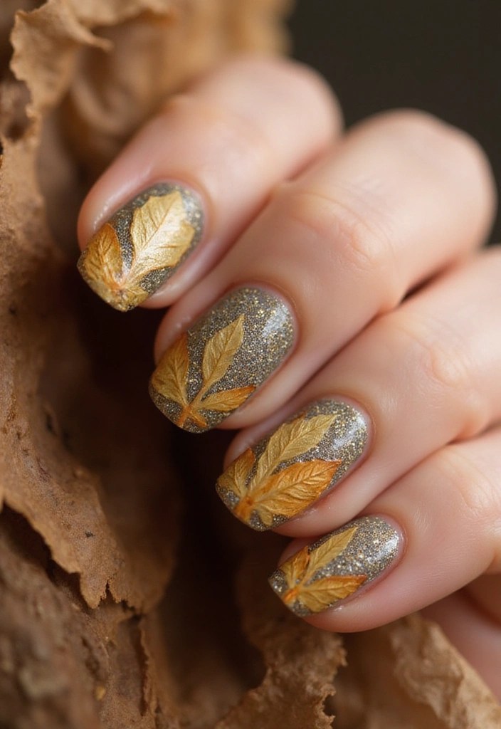 9 Minimalist Leaf Nail Designs That Are Simply Chic (Must Try!) - 6. Dried Leaf Embellishments