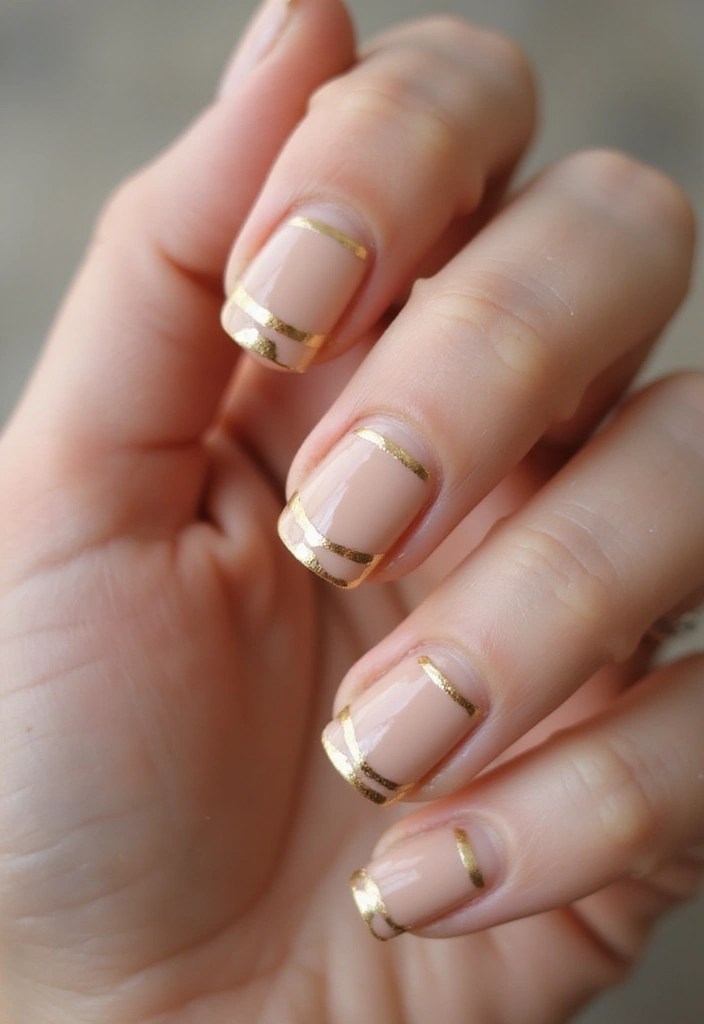 9 Unique Gold Nude Nail Ideas That Will Get You All the Compliments! - 1. Minimalist Gold Stripes