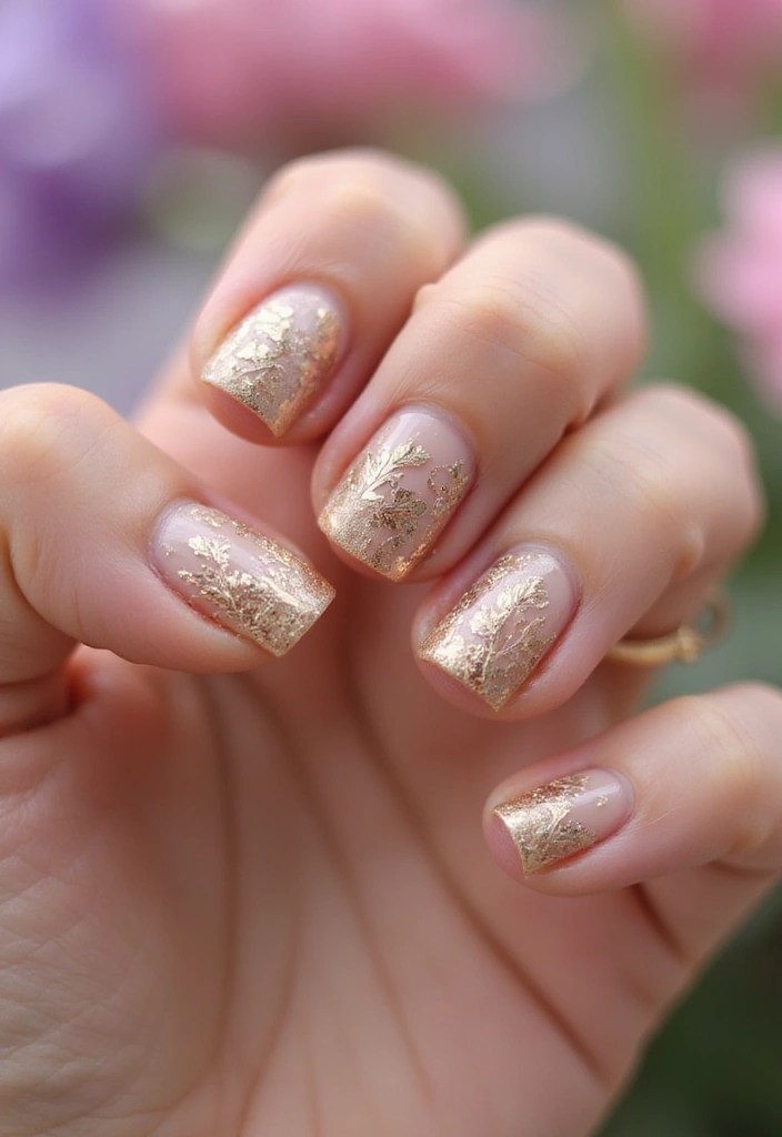 9 Unique Gold Nude Nail Ideas That Will Get You All the Compliments! - 3. Floral Gold Accents