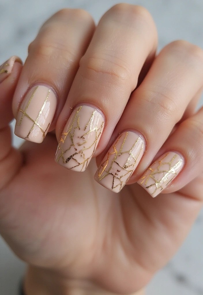 9 Unique Gold Nude Nail Ideas That Will Get You All the Compliments! - 4. Geometric Gold Patterns