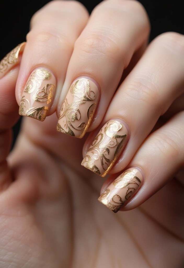 9 Unique Gold Nude Nail Ideas That Will Get You All the Compliments! - 6. Artistic Swirls