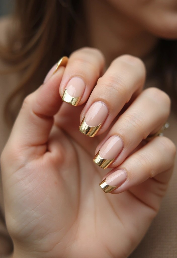 9 Unique Gold Nude Nail Ideas That Will Get You All the Compliments! - 7. Half-Moon Gold Tips