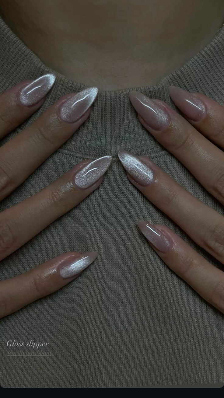 Discover the Magic of Cat Eye Pink Nails: 6 Must-Try Looks! - 5. Glass Slipper Glam