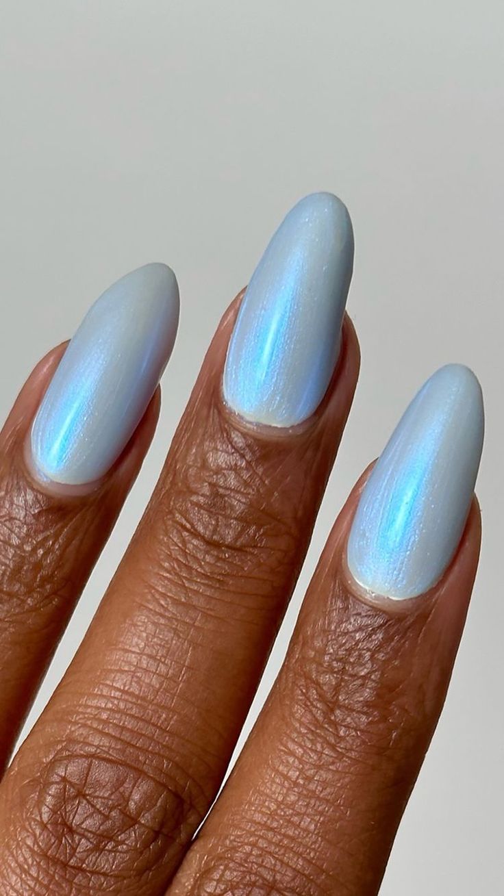 Icy Blue Nails Winter: 14 Irresistible Designs You Can't Miss! - Pastel Glam: Holographic Icy Blue