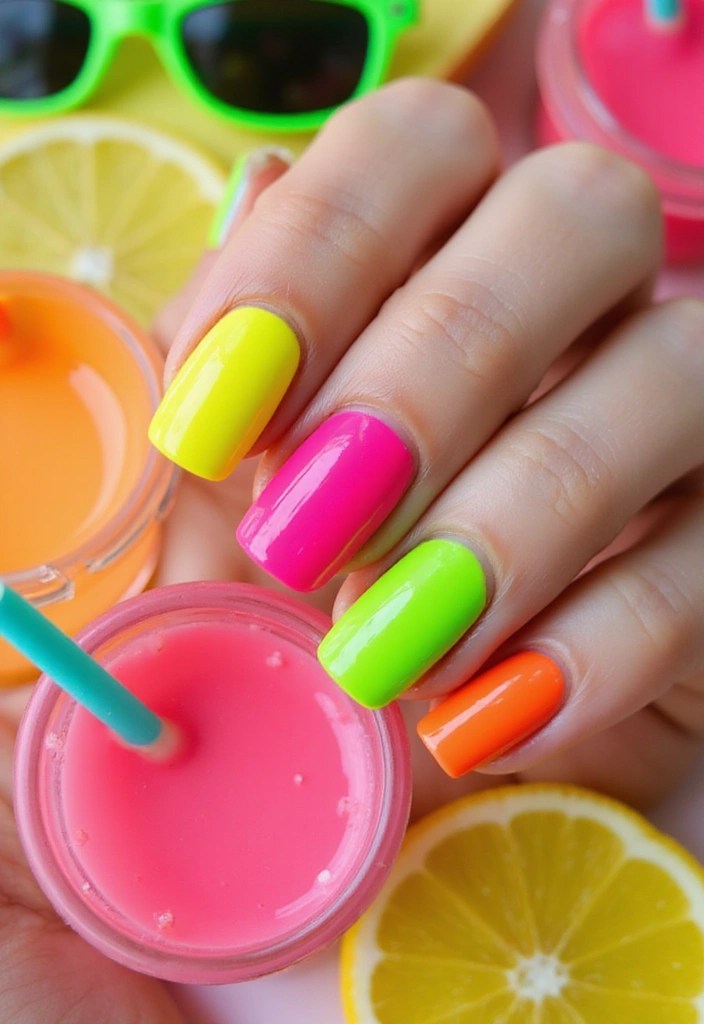 Summer Nails Vibes: 10 Must-Try Tips for Perfect Summer Nail Art! - 5. Colorful Neon Shades