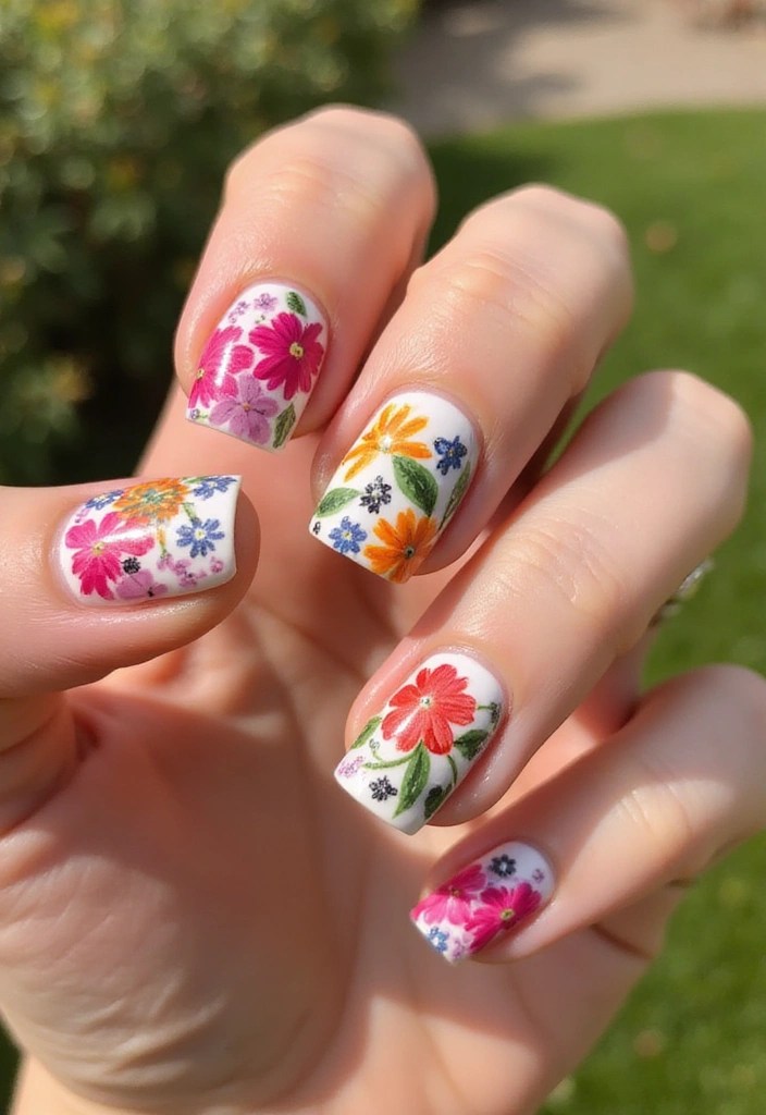Top 5 Cute Summer Nail Designs – Pastels, Floral Accents & Vibrant Hues - 2. Floral Fantasy