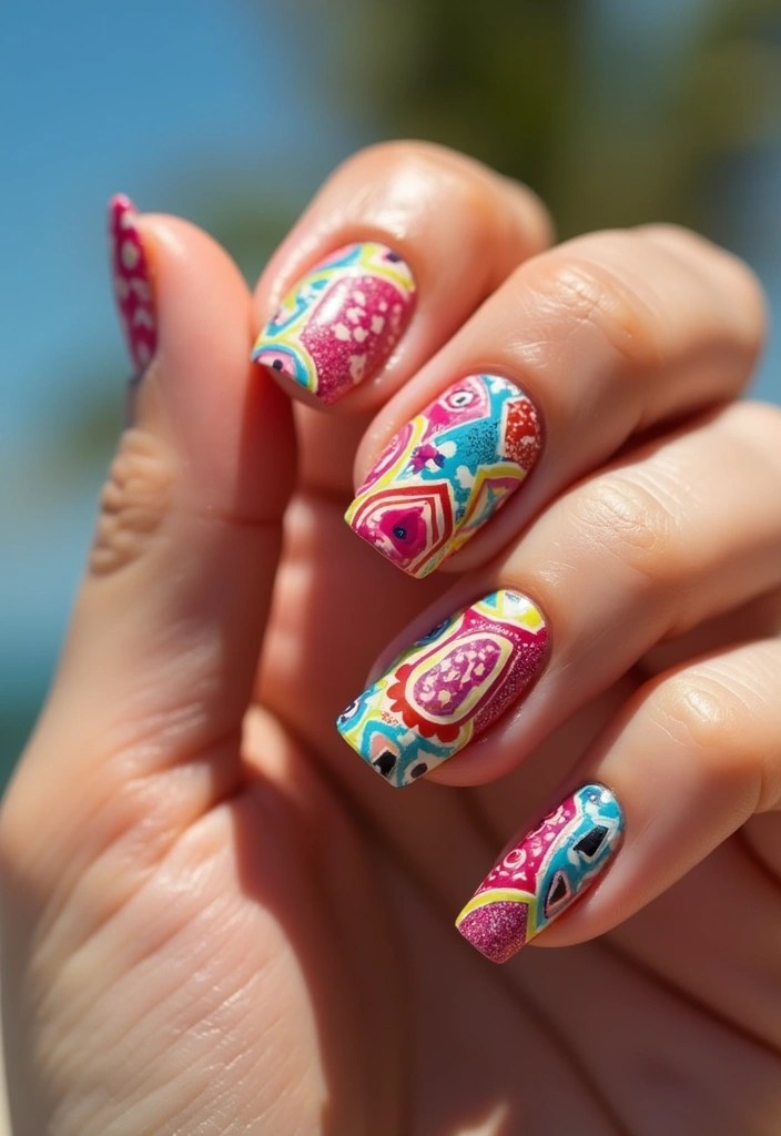 Top 5 Cute Summer Nail Designs – Pastels, Floral Accents & Vibrant Hues - 5. Vibrant Geometric Patterns