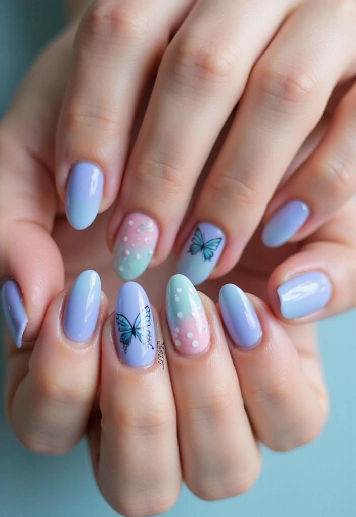Unlock the Magic of Blue Butterfly Nails: 7 Designs That Will Leave You Breathless! - 3. Playful Pastels