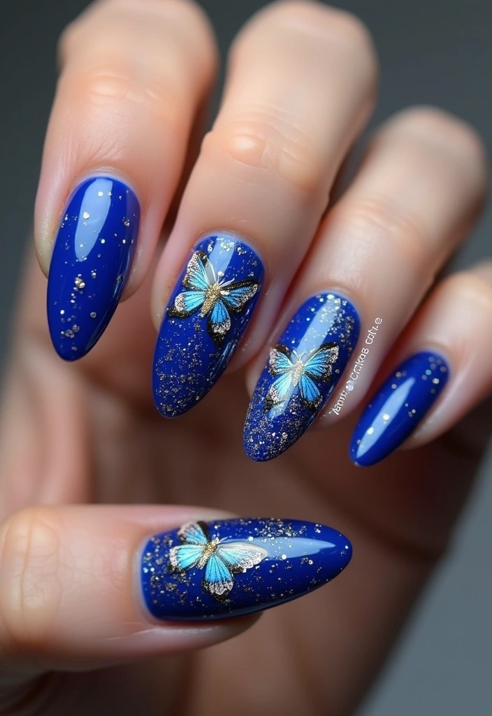 Unlock the Magic of Blue Butterfly Nails: 7 Designs That Will Leave You Breathless! - 5. Glamorous Glitter
