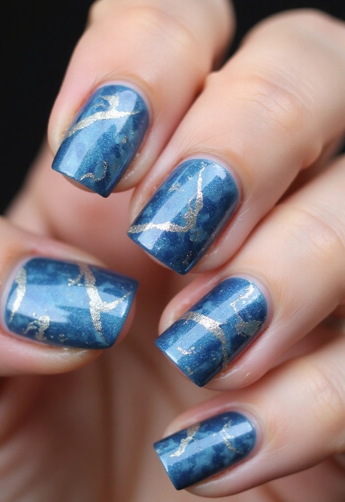 Unlock the Secret to Glamorous Blue Silver Nails: 7 Must-Try Designs! - 6. Marbled Majesty