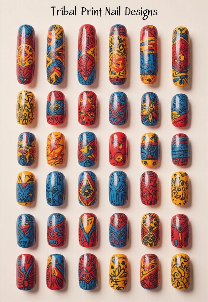 Unlock Your Wild Side with These 12 Stunning Safari Nail Designs! - 6. Colorful Tribal Prints