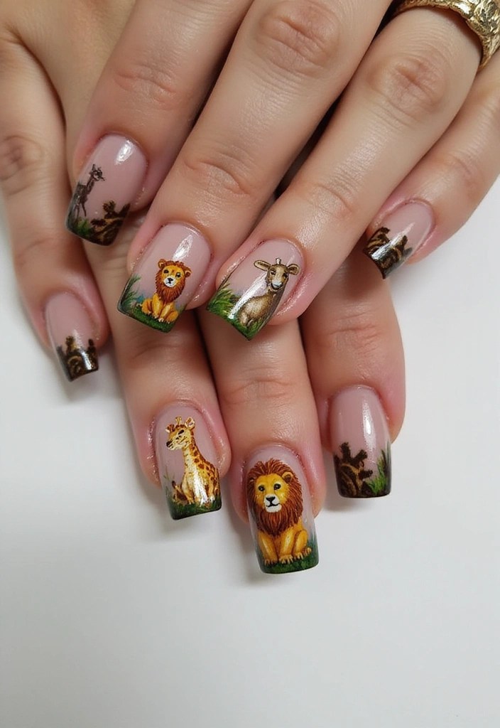 Unlock Your Wild Side with These 12 Stunning Safari Nail Designs! - 7. Safari Animals in Action