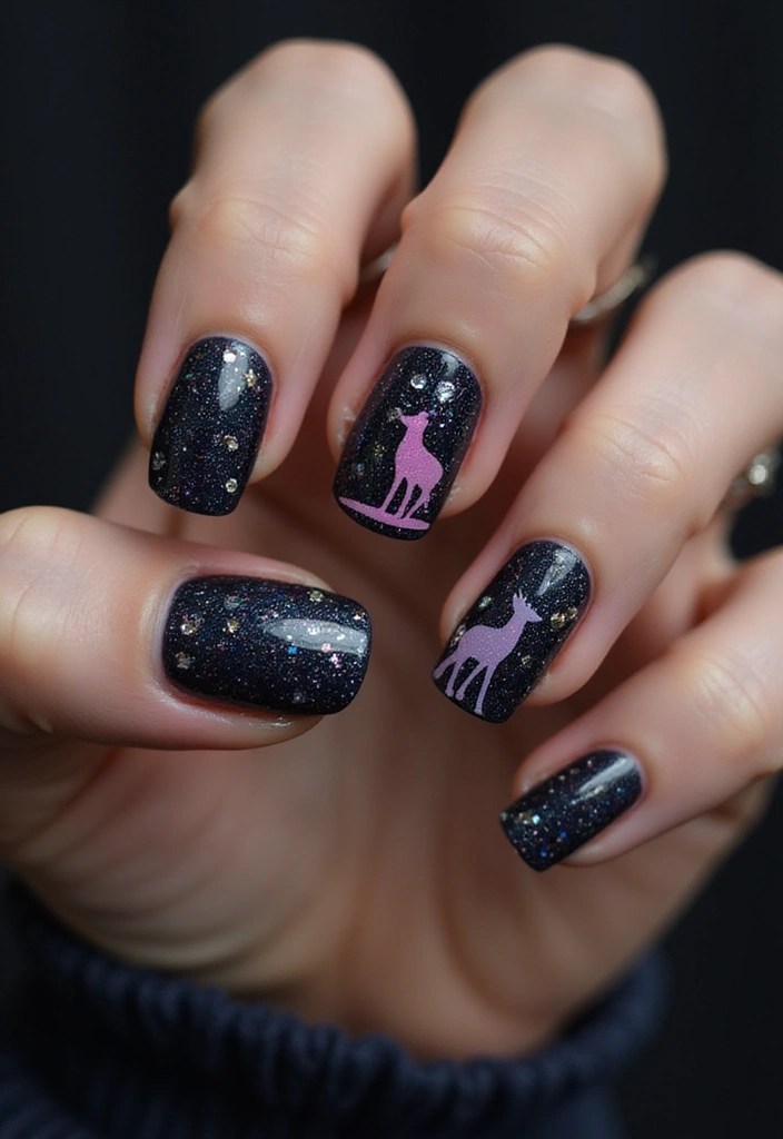 Unlock Your Wild Side with These 12 Stunning Safari Nail Designs! - 9. Sparkling Safari Nights