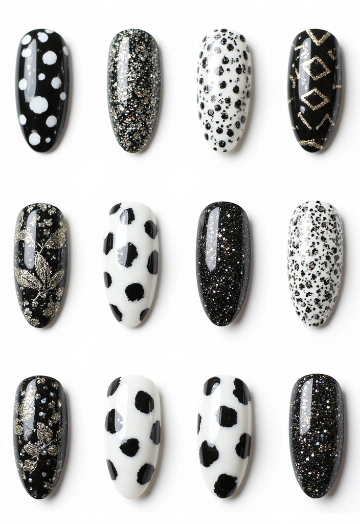 10 Black Nail Designs That Are Bold, Minimalist & Trending Everywhere - 9. Black and White Patterns