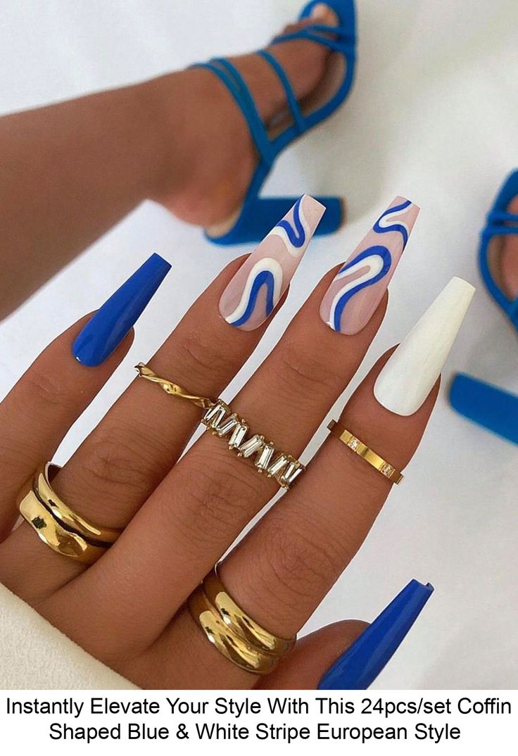 10 Coffin Summer Nails That Are Bold, Bright & Seriously Hot Right Now - 2. Classic Blue and White Stripes